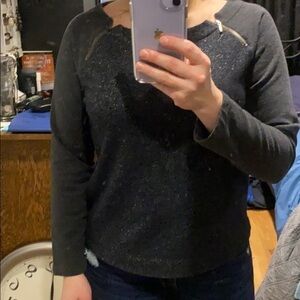 LOFT Zipper Detail Shimmer Crew EUC